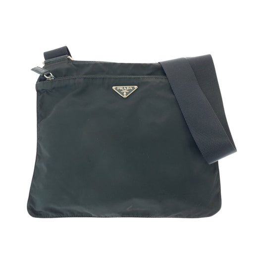 PRADA Shoulder Bag Nylon Black SilverMetal Shoulder Bag pochette Test Triangle With logo mens Used Authentic
