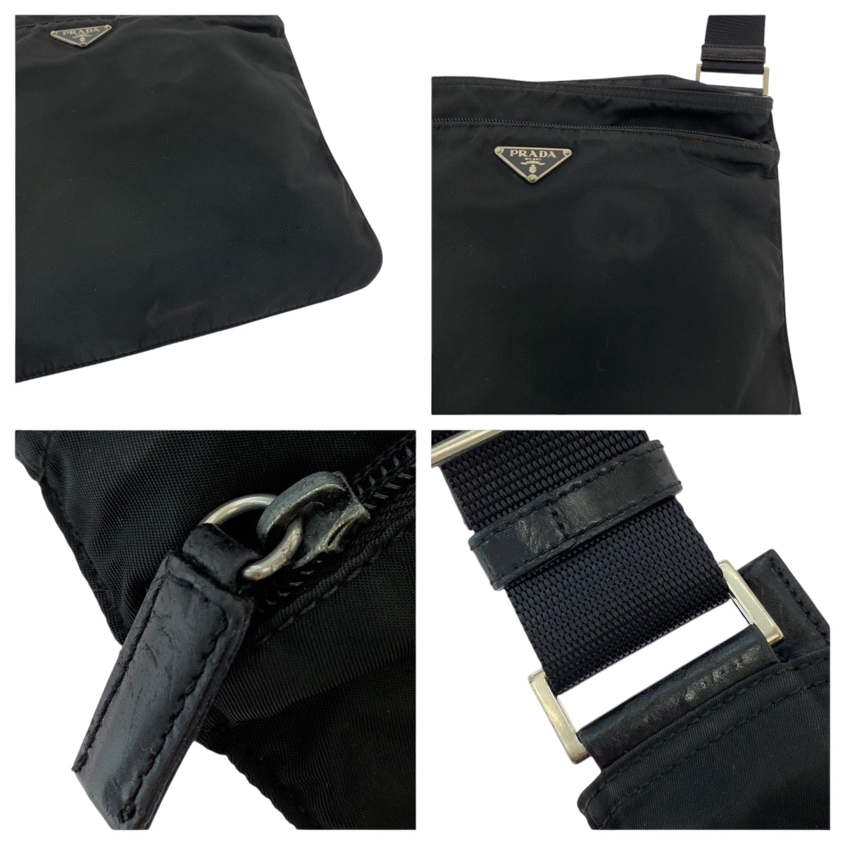 PRADA Shoulder Bag Nylon Black SilverMetal Shoulder Bag pochette Test Triangle With logo mens Used Authentic