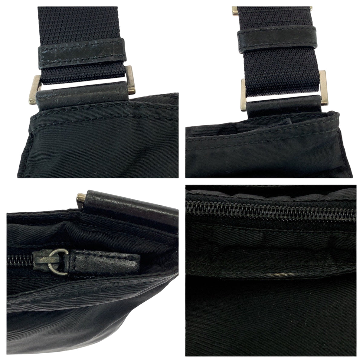 PRADA Shoulder Bag Nylon Black SilverMetal Shoulder Bag pochette Test Triangle With logo mens Used Authentic