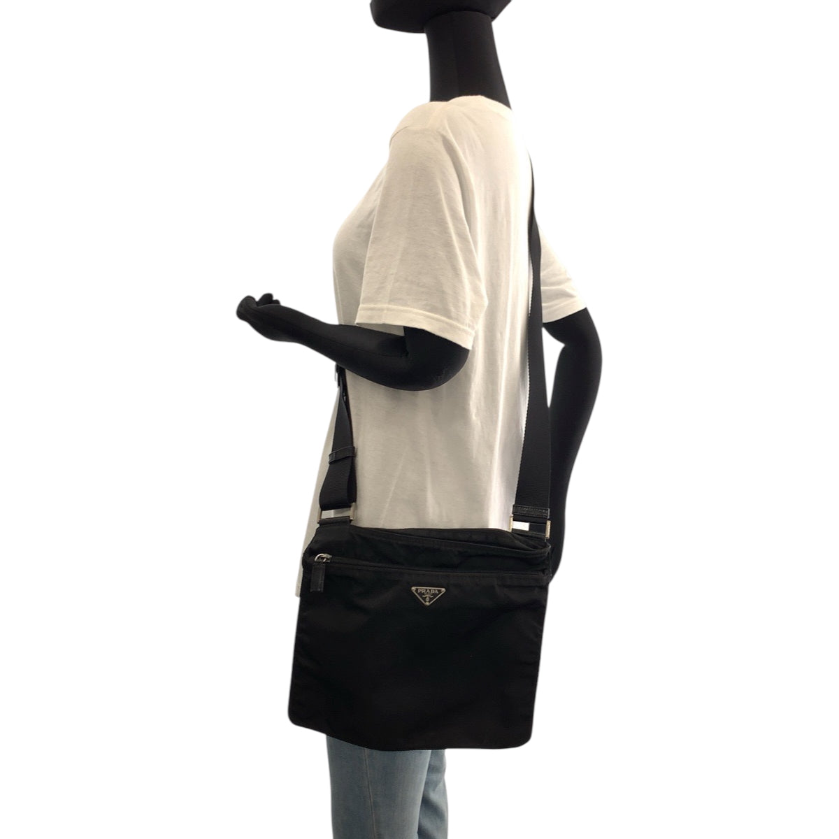PRADA Shoulder Bag Nylon Black SilverMetal Shoulder Bag pochette Test Triangle With logo mens Used Authentic