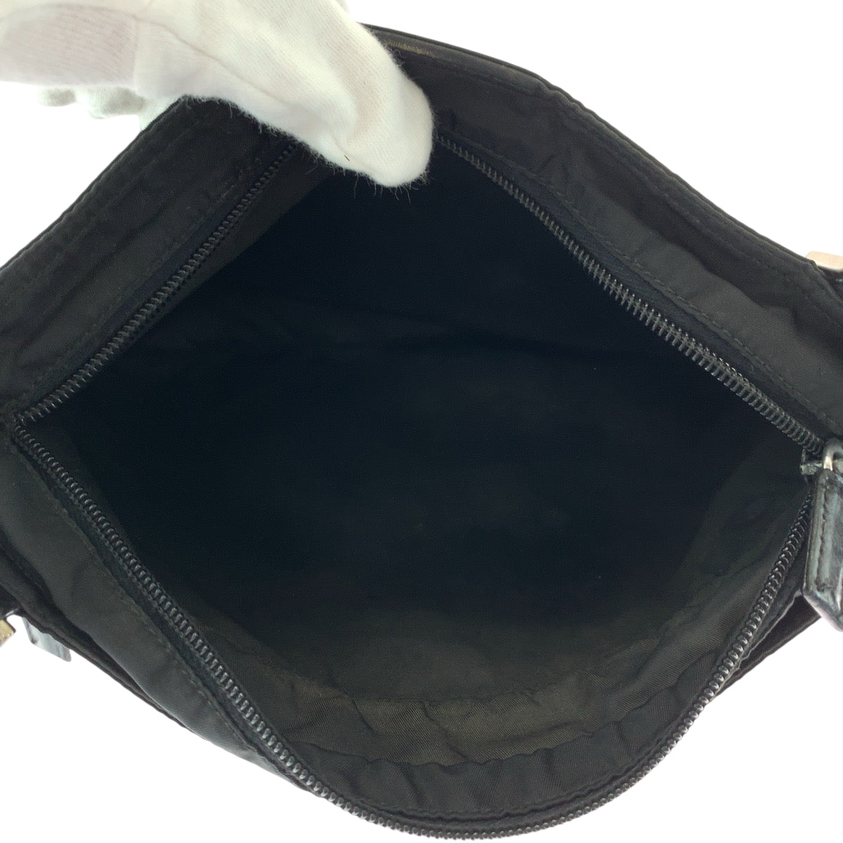 PRADA Shoulder Bag Nylon Black SilverMetal Shoulder Bag pochette Test Triangle With logo mens Used Authentic