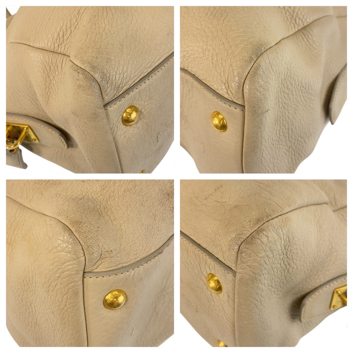 PRADA Handbag leather Beige Gold Metal Handbag Shoulder Bag Women Used Authentic