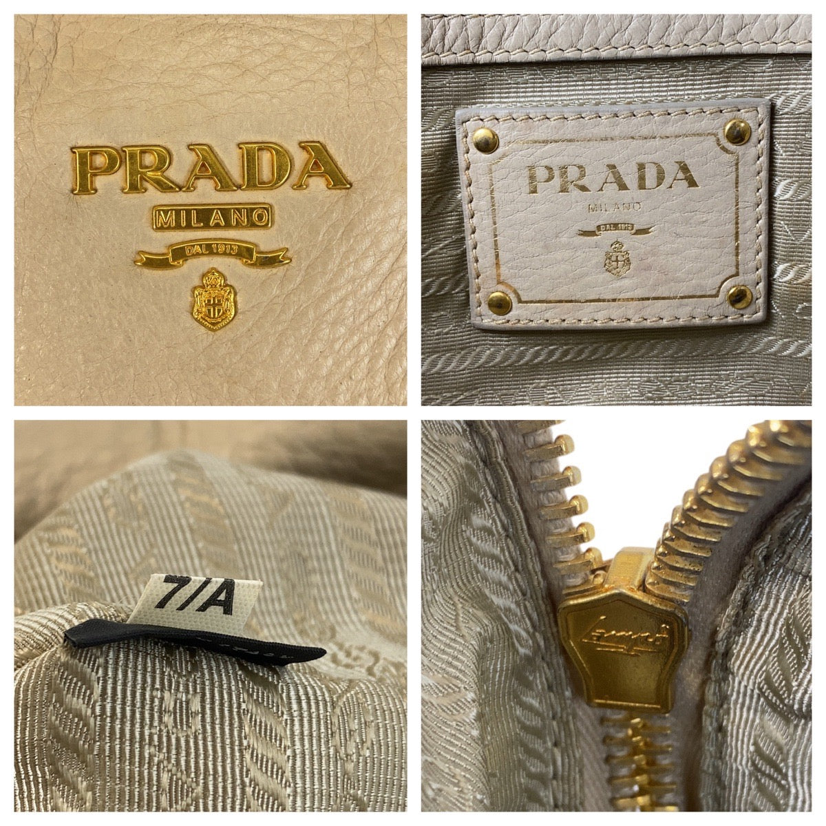 PRADA Handbag leather Beige Gold Metal Handbag Shoulder Bag Women Used Authentic