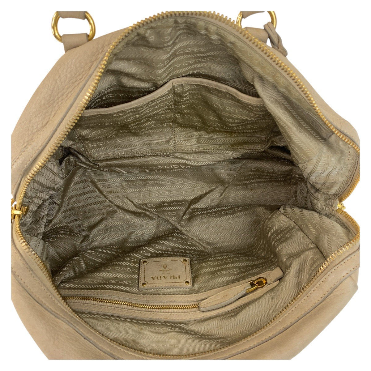 PRADA Handbag leather Beige Gold Metal Handbag Shoulder Bag Women Used Authentic