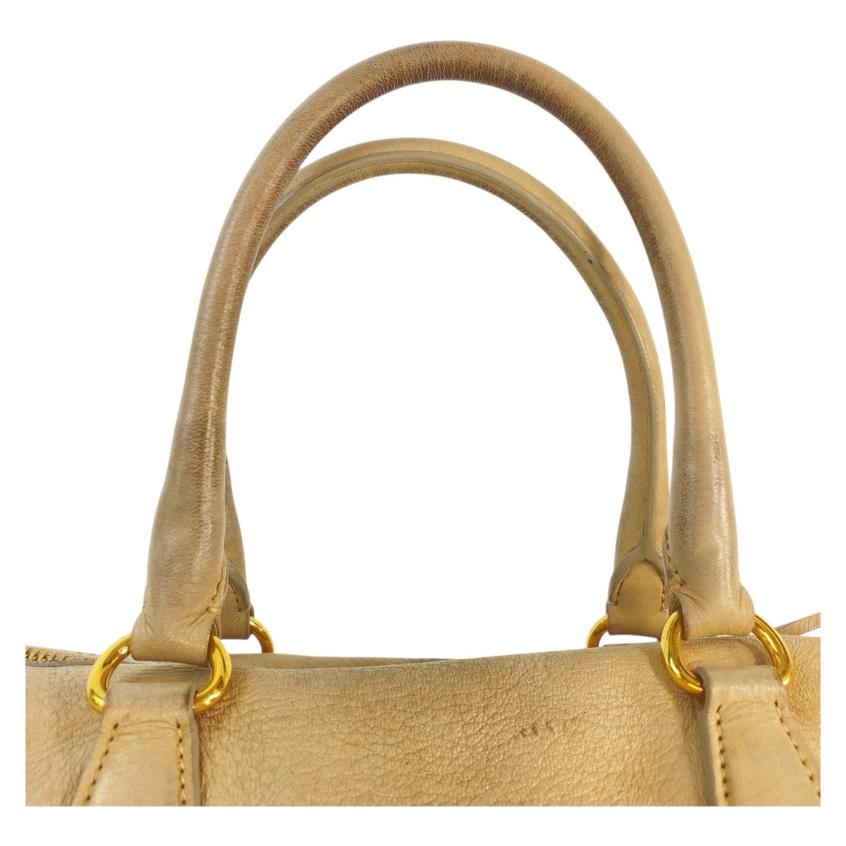 PRADA Handbag leather Beige Gold Metal Handbag Shoulder Bag Women Used Authentic