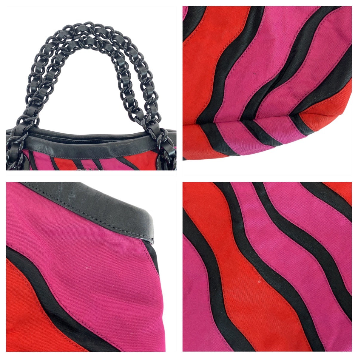PRADA Tote Bag Nylon Pink Red SilverMetal