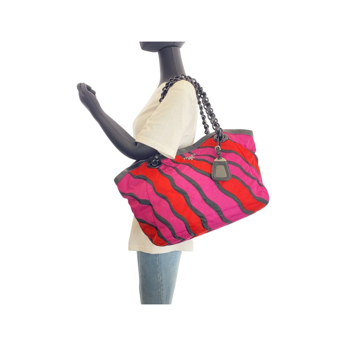 PRADA Tote Bag Nylon Pink Red SilverMetal