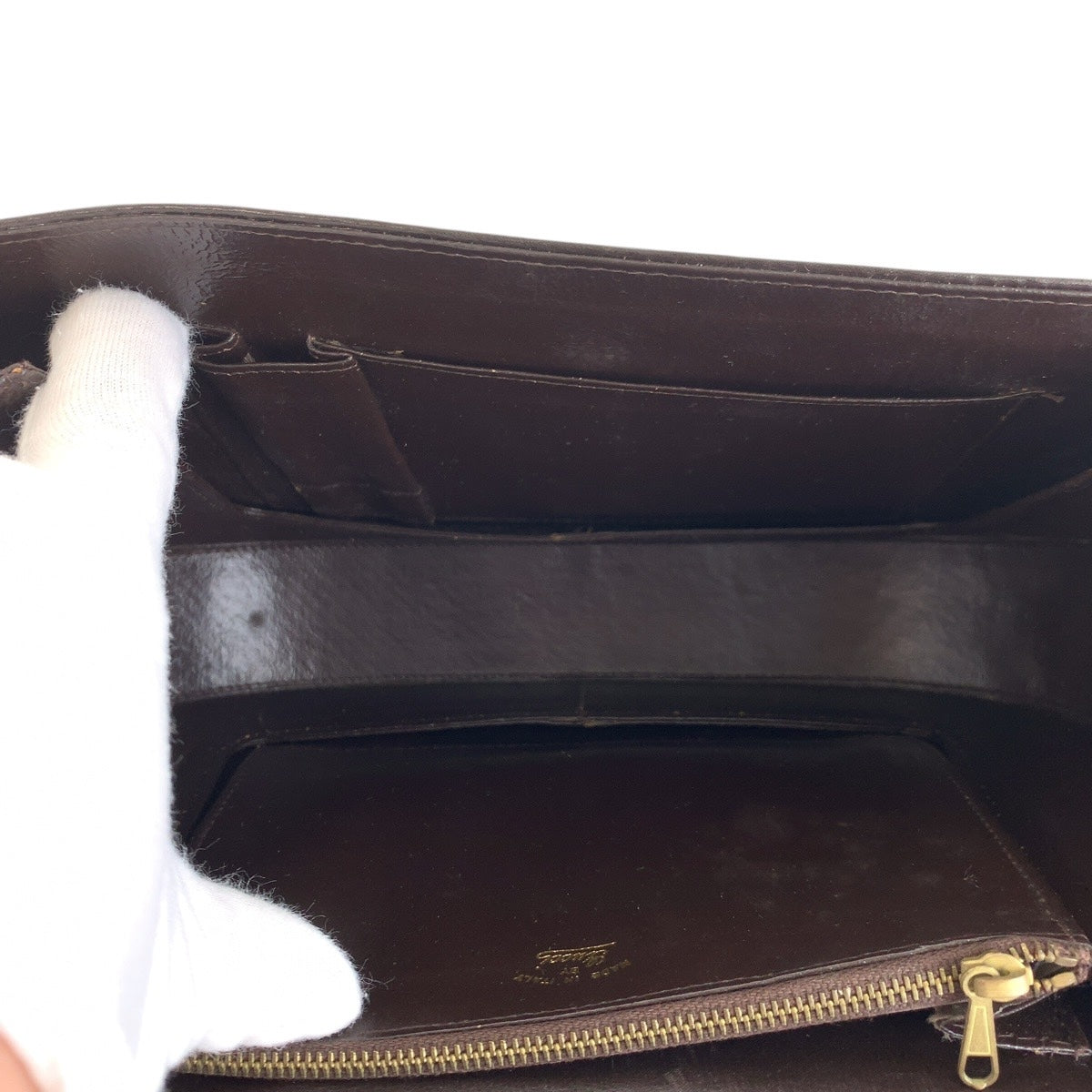 GUCCI Handbag leather Dark Brown Gold Metal Old Gucci Women Used Authentic
