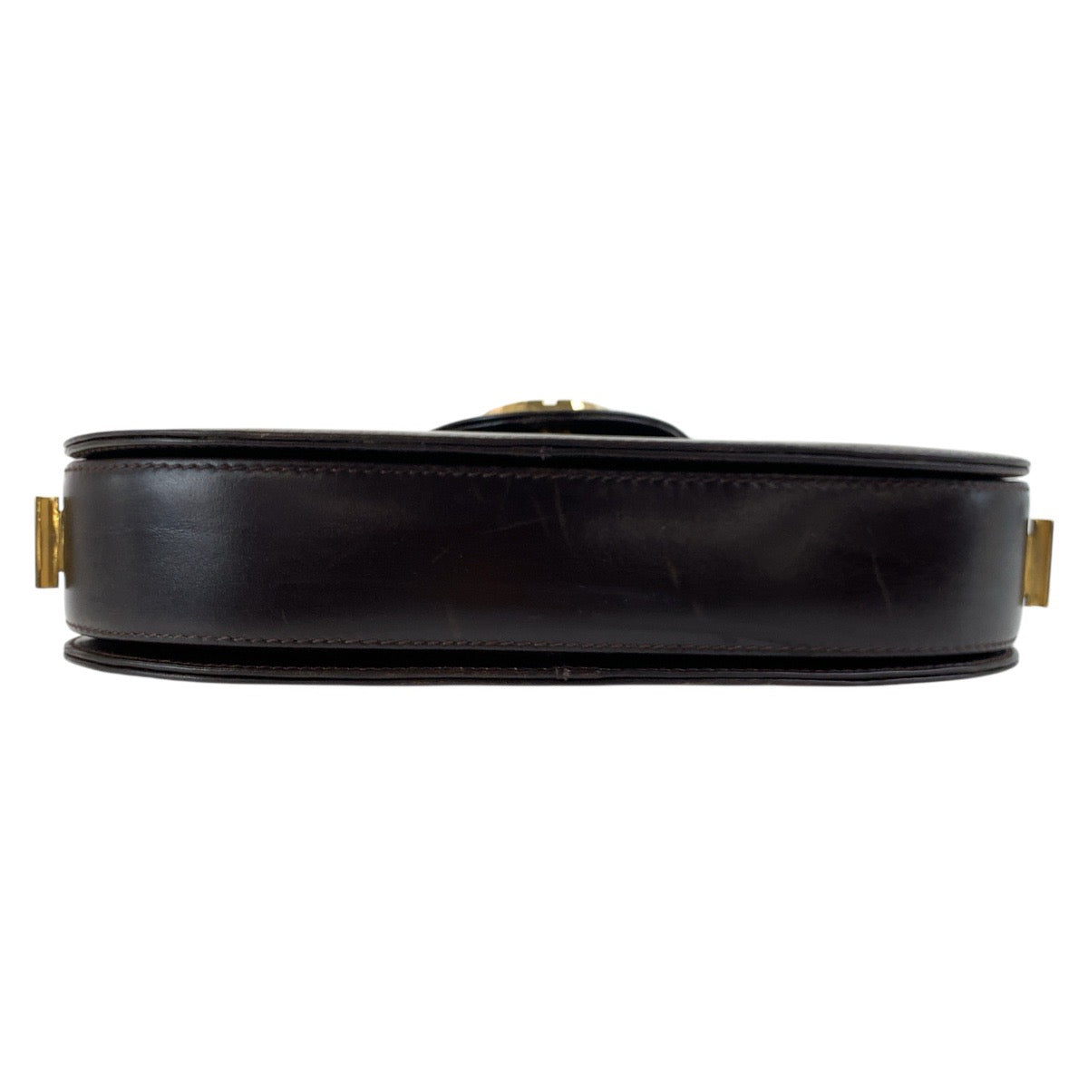 GUCCI Handbag leather Dark Brown Gold Metal Old Gucci Women Used Authentic