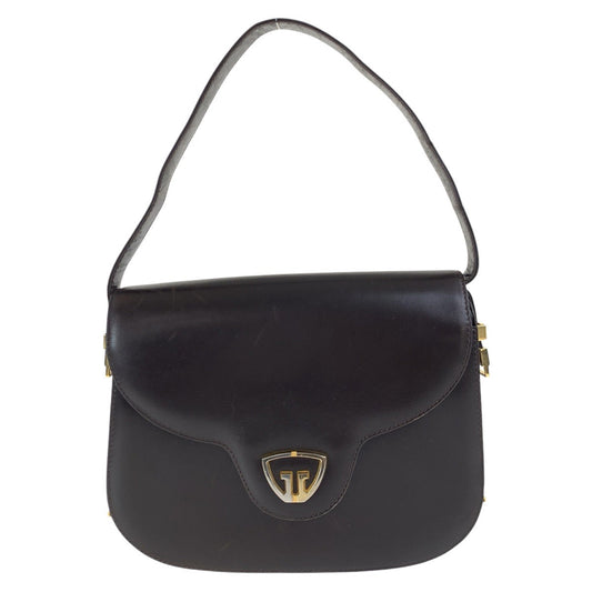 GUCCI Handbag leather Dark Brown Gold Metal Old Gucci Women Used Authentic