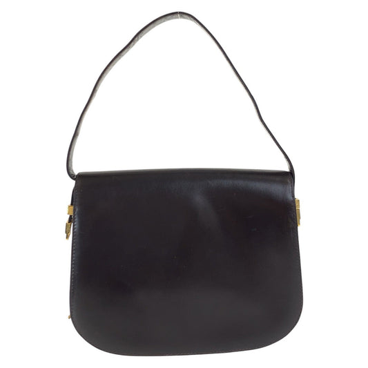 GUCCI Handbag leather Dark Brown Gold Metal Old Gucci Women Used Authentic