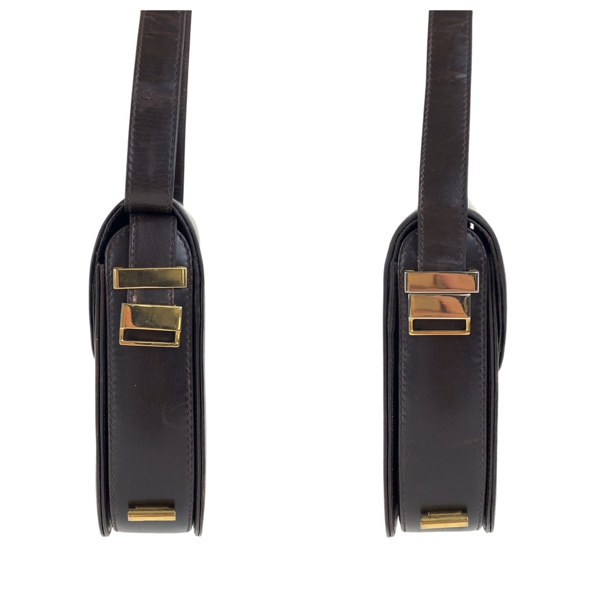 GUCCI Handbag leather Dark Brown Gold Metal Old Gucci Women Used Authentic