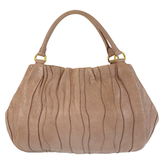 PRADA Shoulder Bag leather Pink Beige Gold Metal Shoulder Bag handbag Women Used Authentic