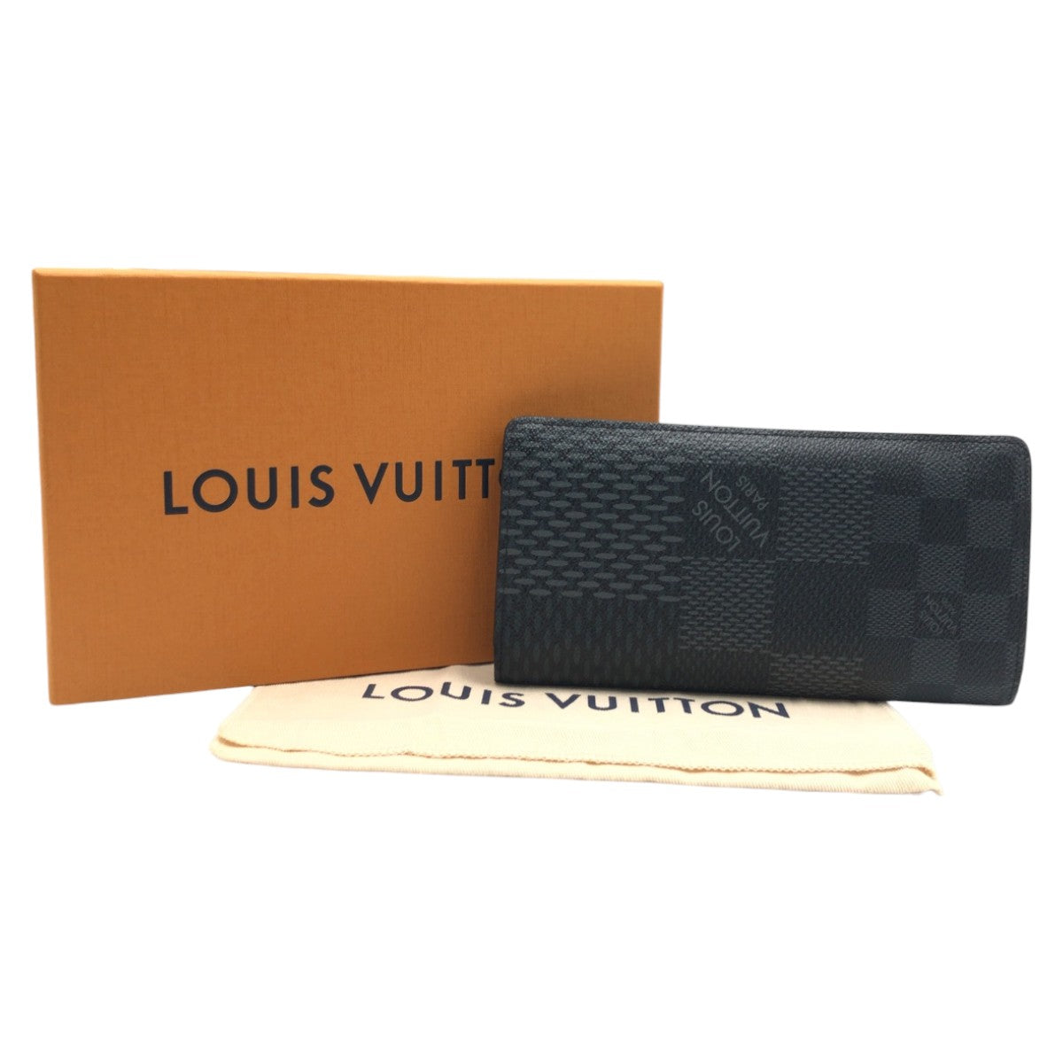 LOUIS VUITTON Long Wallet Purse N60436 PVC Black black Long Wallet Purse Damier Graphite 3D Portefeuille Brother NM mens Used Authentic