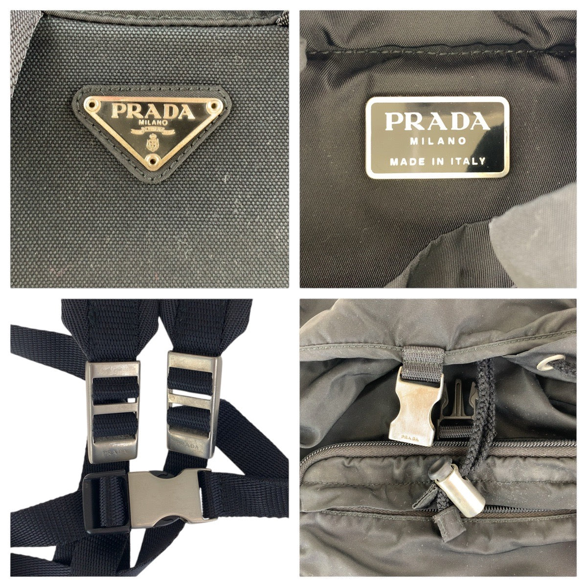 PRADA Backpack Nylon Black SilverMetal Backpacks & Daypacks Backpacks Test Triangle With logo Women Used Authentic