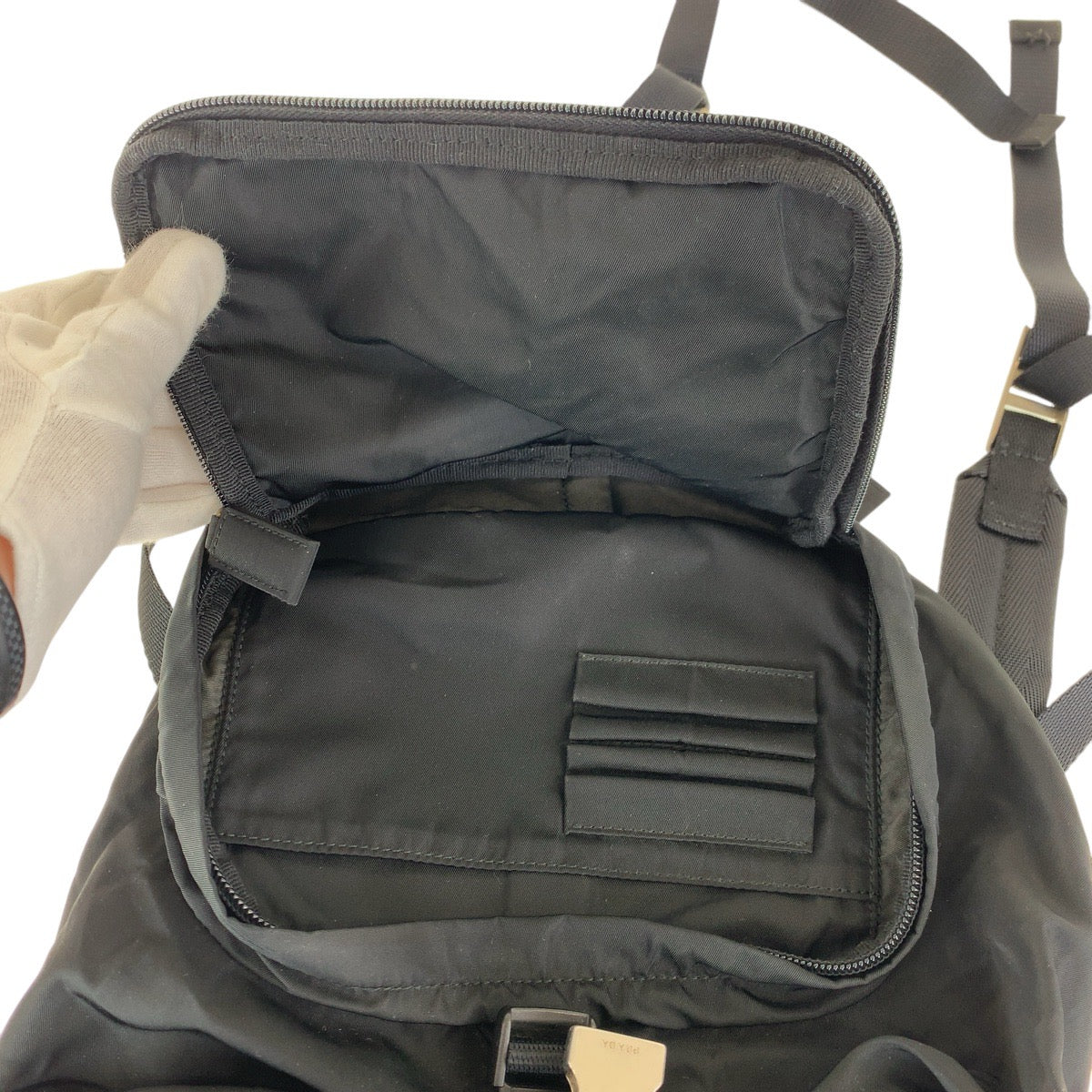 PRADA Backpack Nylon Black SilverMetal Backpacks & Daypacks Backpacks Test Triangle With logo Women Used Authentic