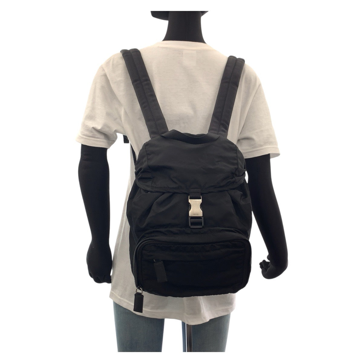PRADA Backpack Nylon Black SilverMetal Backpacks & Daypacks Backpacks Test Triangle With logo Women Used Authentic