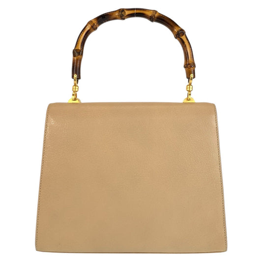 GUCCI Handbag 000 110 Leather, Bamboo Beige Gold Metal Handbag Bamboo Women Used Authentic