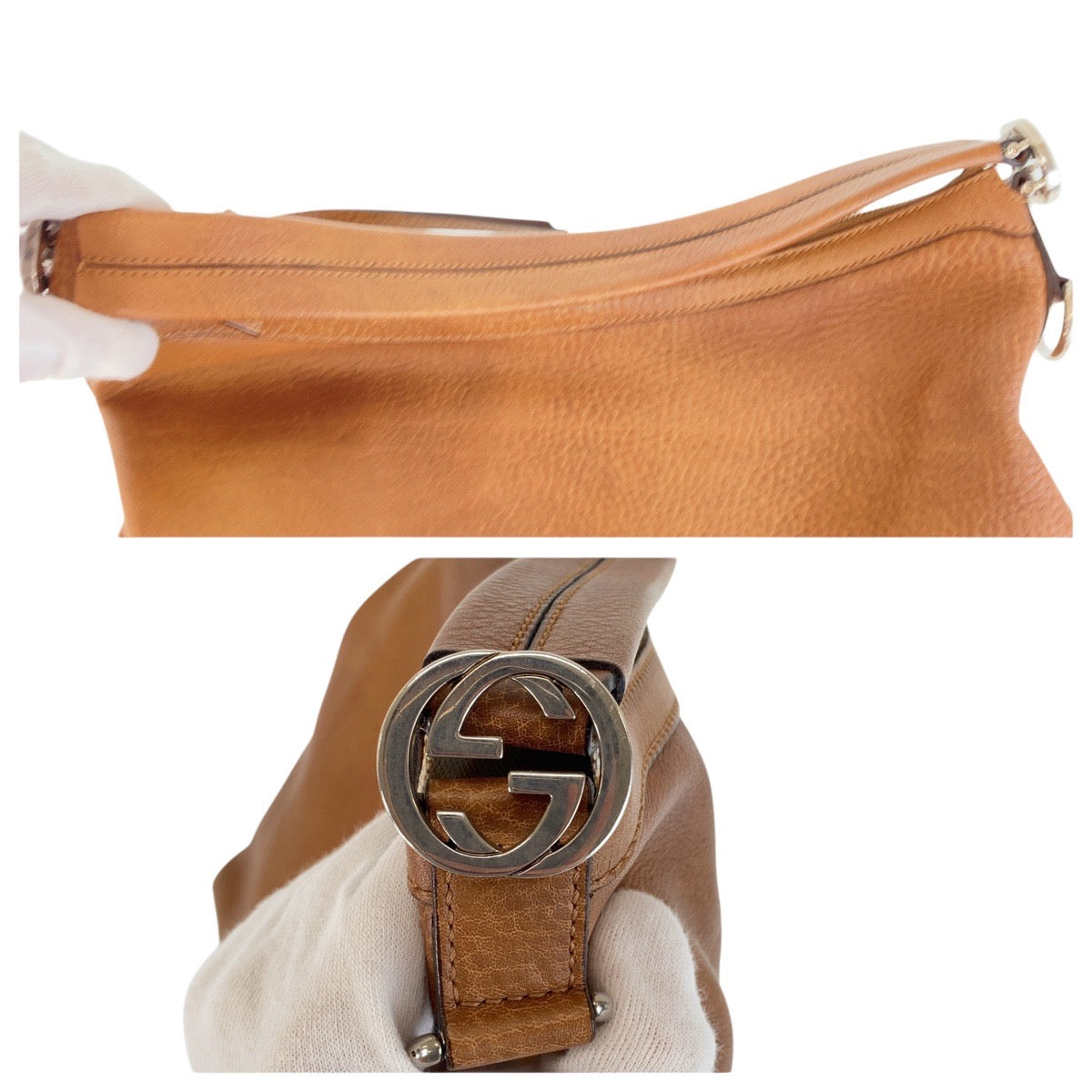 GUCCI Shoulder Bag 326514 leather Brown Silver Metal Shoulder Bag Pochette 2way Interlocking Women Used Authentic