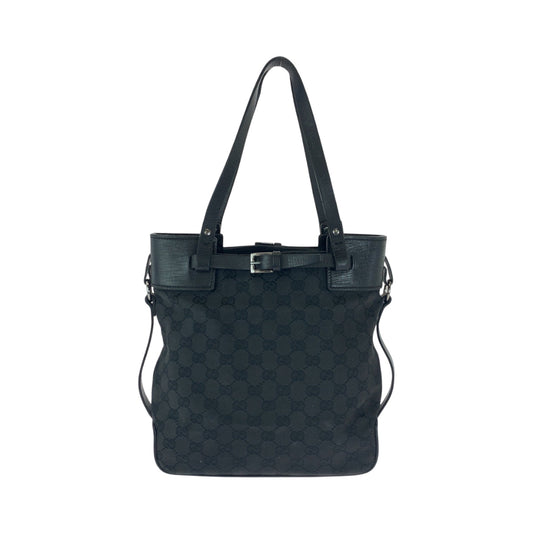 GUCCI Tote Bag 107757 GG canvas Black SilverMetal Tote Bag Shoulder Bag Women Used Authentic
