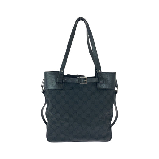 GUCCI Tote Bag 107757 GG canvas Black SilverMetal Tote Bag Shoulder Bag Women Used Authentic