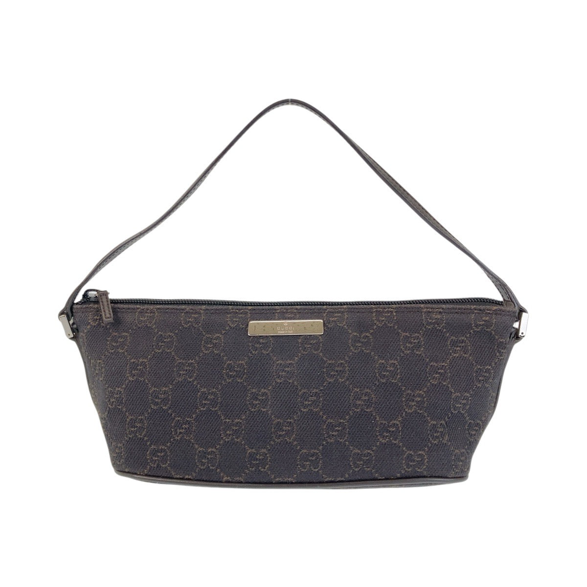GUCCI Handbag 07198 GG canvas, leather Dark Brown SilverMetal Handbag accessory pouch Women Used Authentic