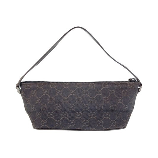 GUCCI Handbag 07198 GG canvas, leather Dark Brown SilverMetal Handbag accessory pouch Women Used Authentic