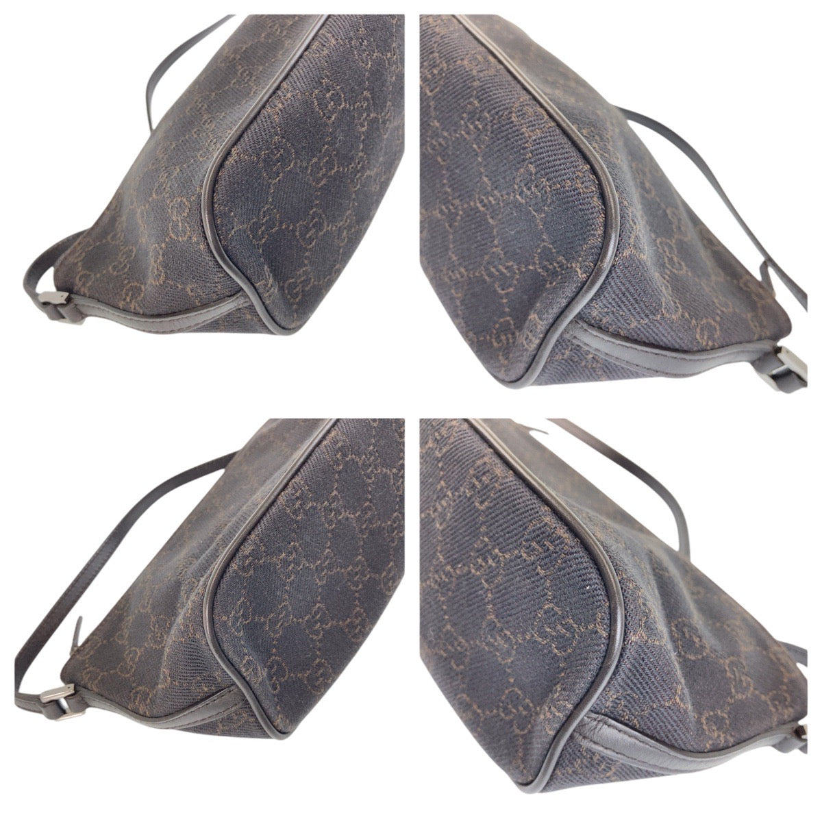 GUCCI Handbag 07198 GG canvas, leather Dark Brown SilverMetal Handbag accessory pouch Women Used Authentic