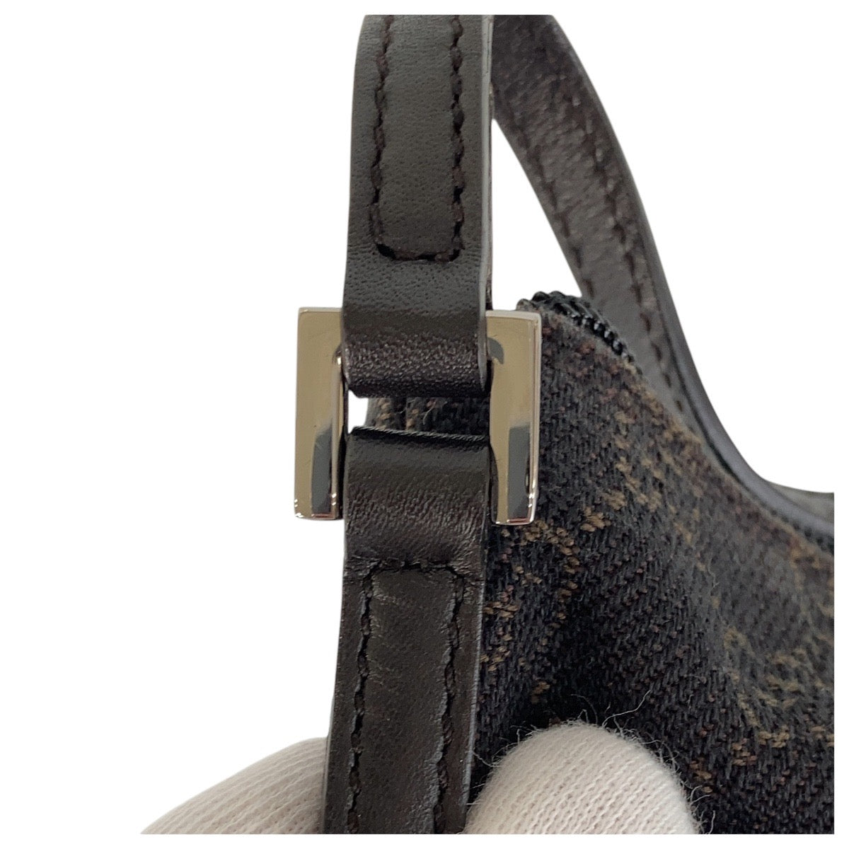 GUCCI Handbag 07198 GG canvas, leather Dark Brown SilverMetal Handbag accessory pouch Women Used Authentic