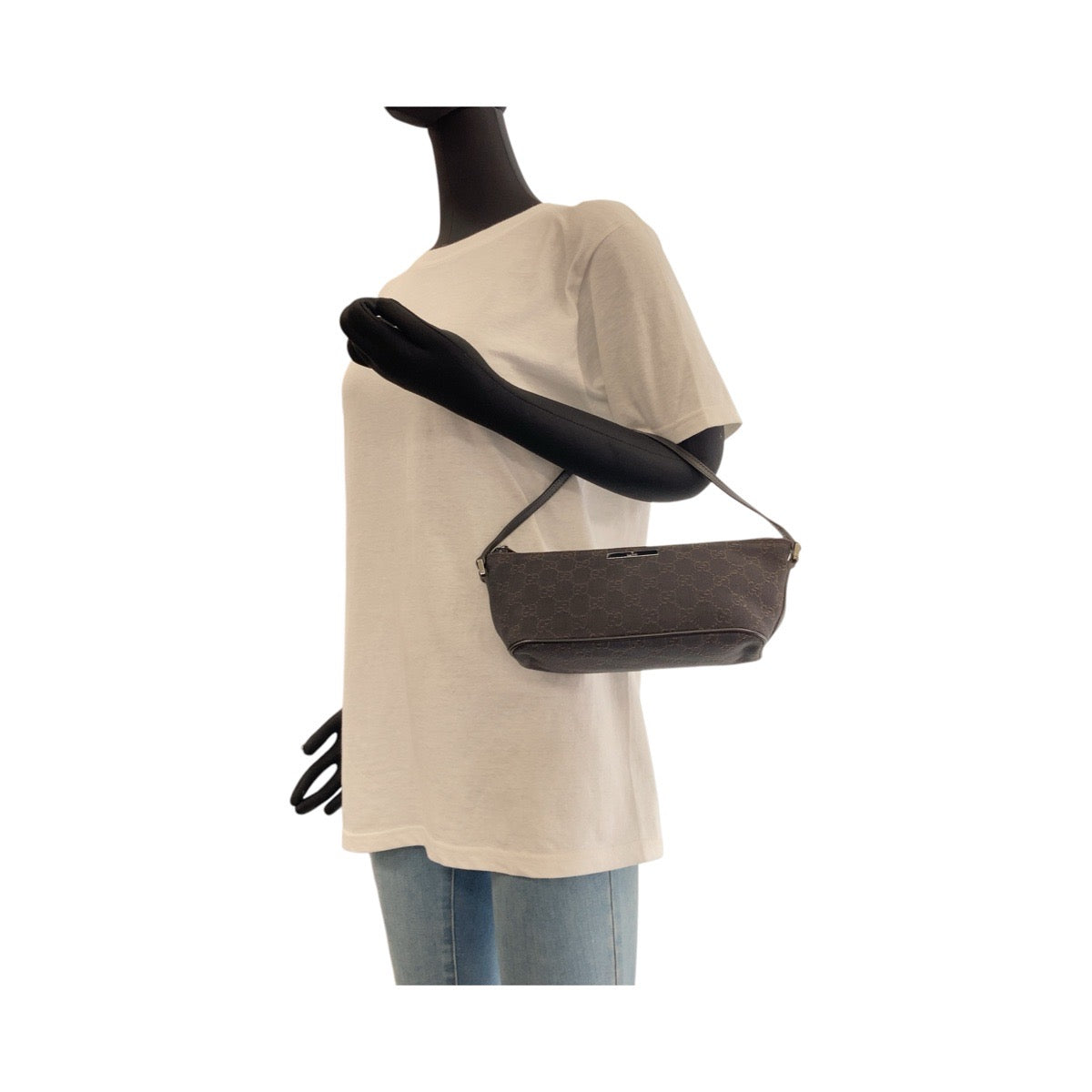 GUCCI Handbag 07198 GG canvas, leather Dark Brown SilverMetal Handbag accessory pouch Women Used Authentic
