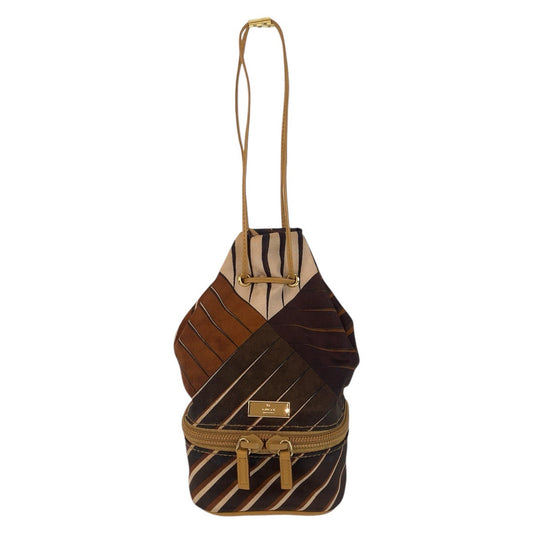 GUCCI Handbag 039 9054 Nylon Brown Gold Metal Handbag pouch Women Used Authentic