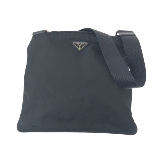 PRADA Shoulder Bag Nylon Black SilverMetal Shoulder Bag pochette Test Triangle With logo Women Used Authentic