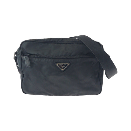 PRADA Shoulder Bag BT0166 Nylon Black SilverMetal Shoulder Bag pochette Test Triangle With logo Women Used Authentic