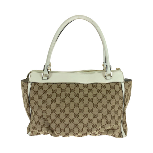 GUCCI Tote Bag 189831 GG canvas Beige White Gold Metal Tote Bag Handbag Shoulder Bag Abbey Women Used Authentic