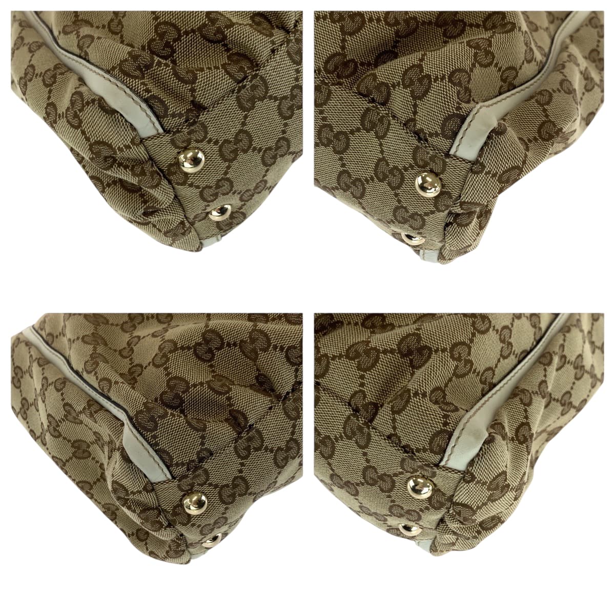 GUCCI Tote Bag 189831 GG canvas Beige White Gold Metal Tote Bag Handbag Shoulder Bag Abbey Women Used Authentic