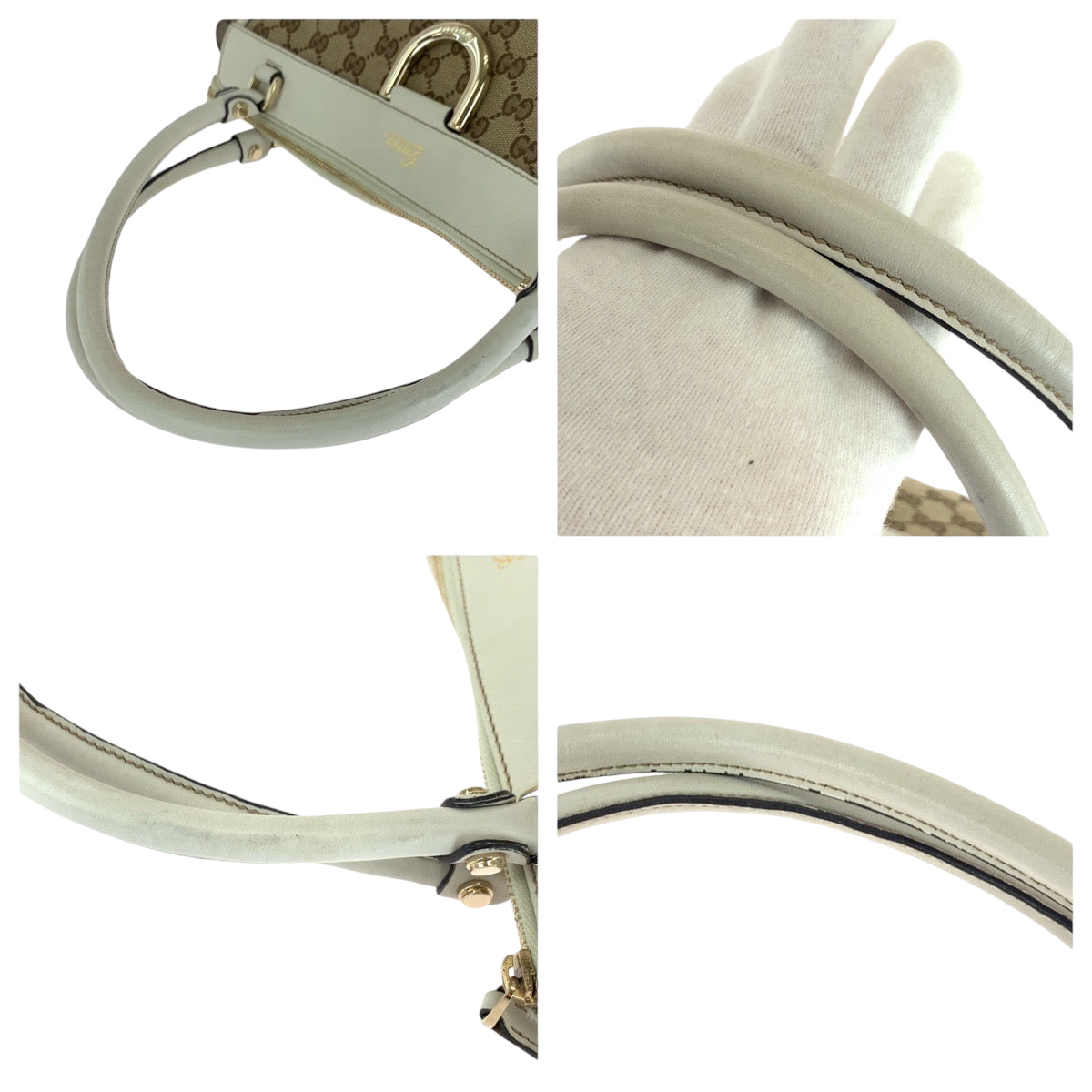 GUCCI Tote Bag 189831 GG canvas Beige White Gold Metal Tote Bag Handbag Shoulder Bag Abbey Women Used Authentic