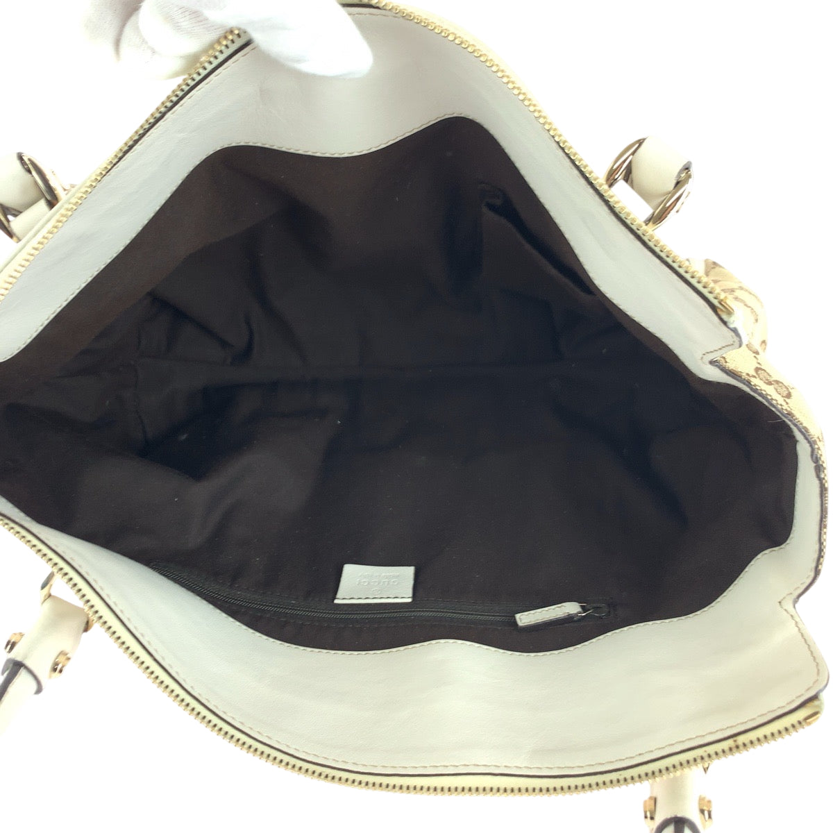 GUCCI Tote Bag 189831 GG canvas Beige White Gold Metal Tote Bag Handbag Shoulder Bag Abbey Women Used Authentic