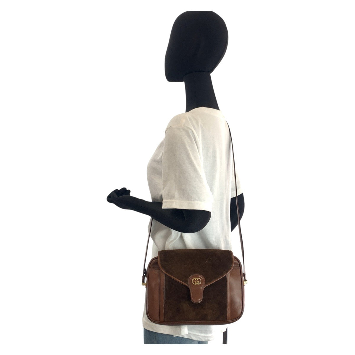 GUCCI Shoulder Bag Suede, Leather Brown Gold Metal Shoulder Bag pochette Old Gucci Women Used Authentic