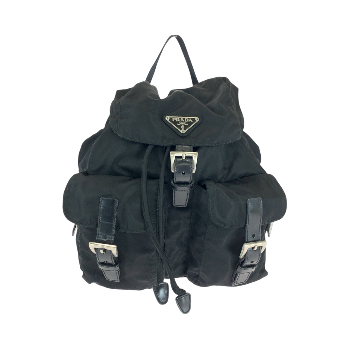 PRADA Backpack Nylon Black SilverMetal Backpack Backpack Test Triangle With logo Women Used Authentic