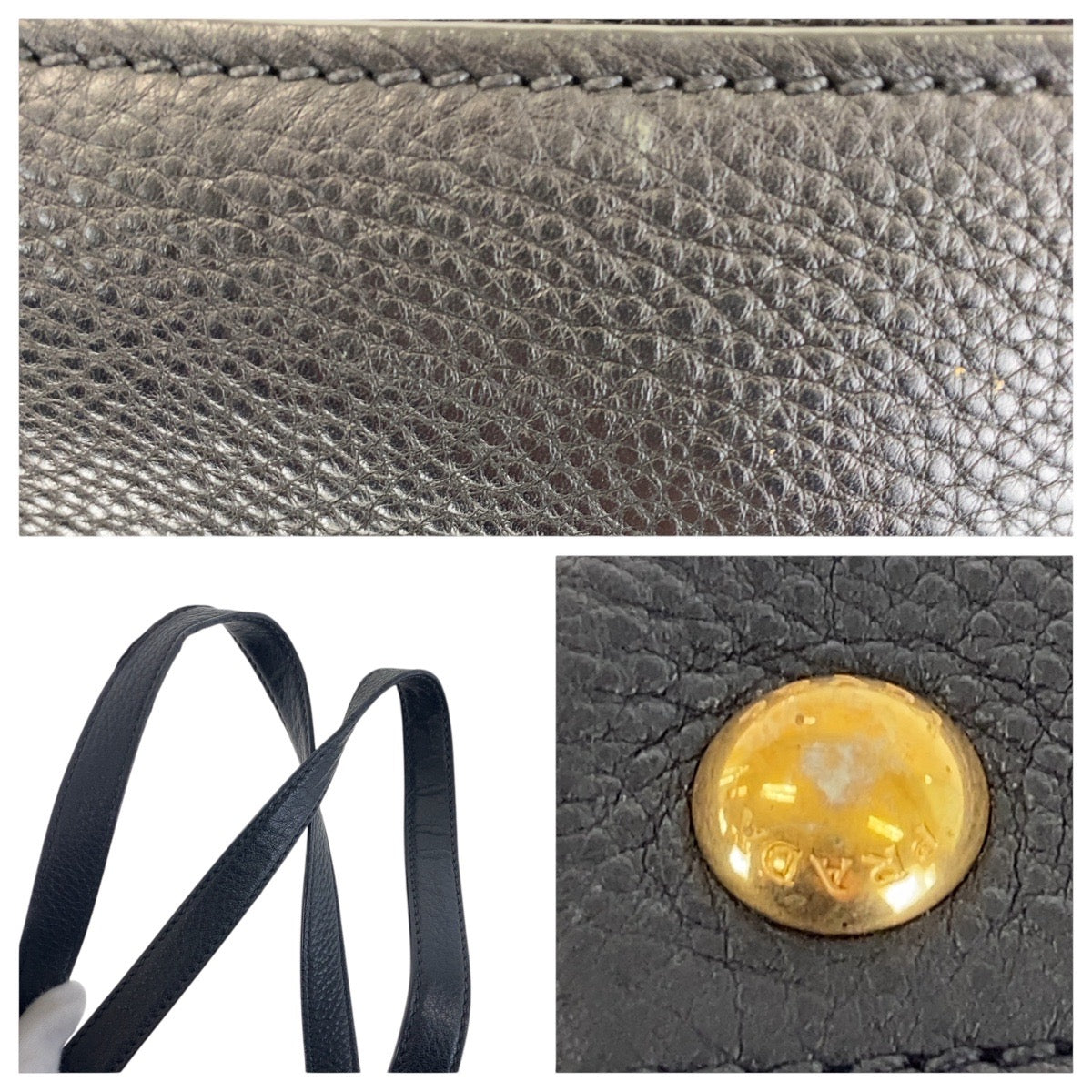 PRADA Tote Bag leather Black GoldMetal