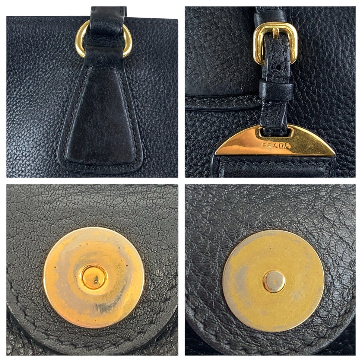PRADA Tote Bag leather Black GoldMetal