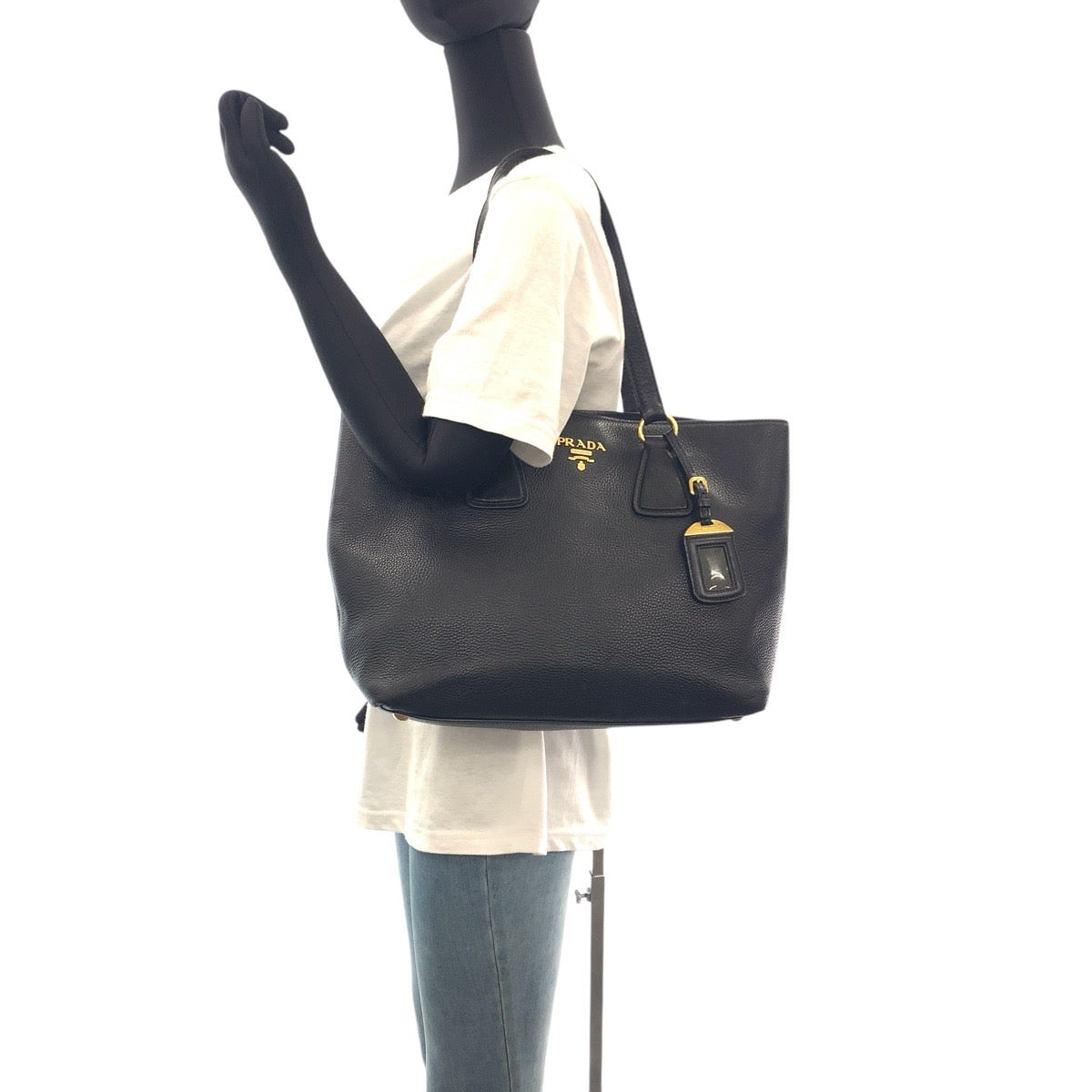 PRADA Tote Bag leather Black GoldMetal