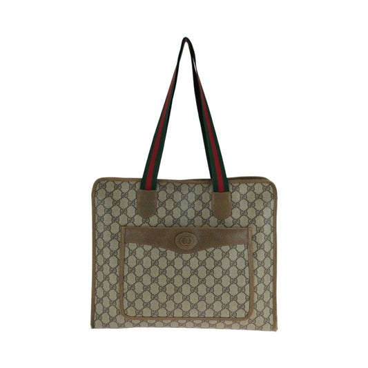 GUCCI Tote Bag 89 02 997 GG Supreme Canvas Brown Beige Gold Metal Tote Bag Shoulder Bag Old Gucci Shelly Line Women Used Authentic