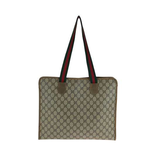 GUCCI Tote Bag 89 02 997 GG Supreme Canvas Brown Beige Gold Metal Tote Bag Shoulder Bag Old Gucci Shelly Line Women Used Authentic