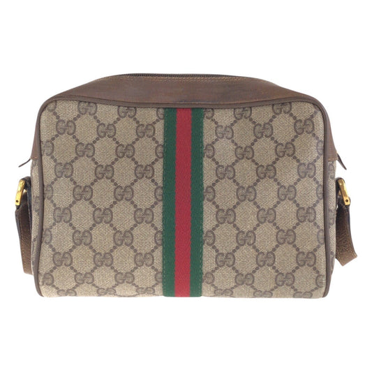 GUCCI Shoulder Bag 68 02 004 GG Supreme canvas, leather Brown Beige Gold Metal Crossbody Shoulder Bag Old Gucci Shelly Line Women Used Authentic