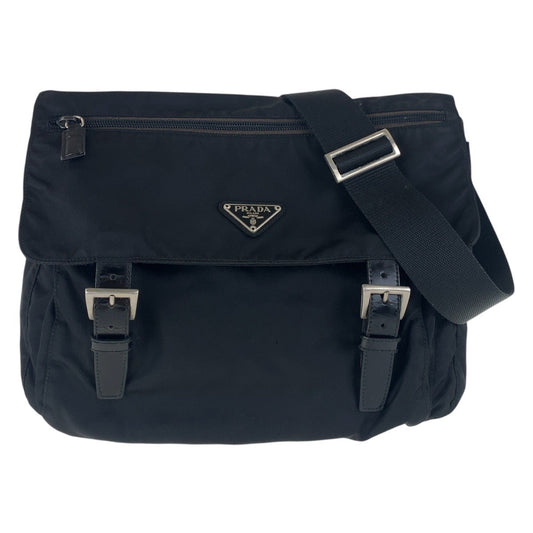 PRADA Shoulder Bag Nylon, Leather black Shoulder Bag pochette Test Triangle With logo Women Used Authentic