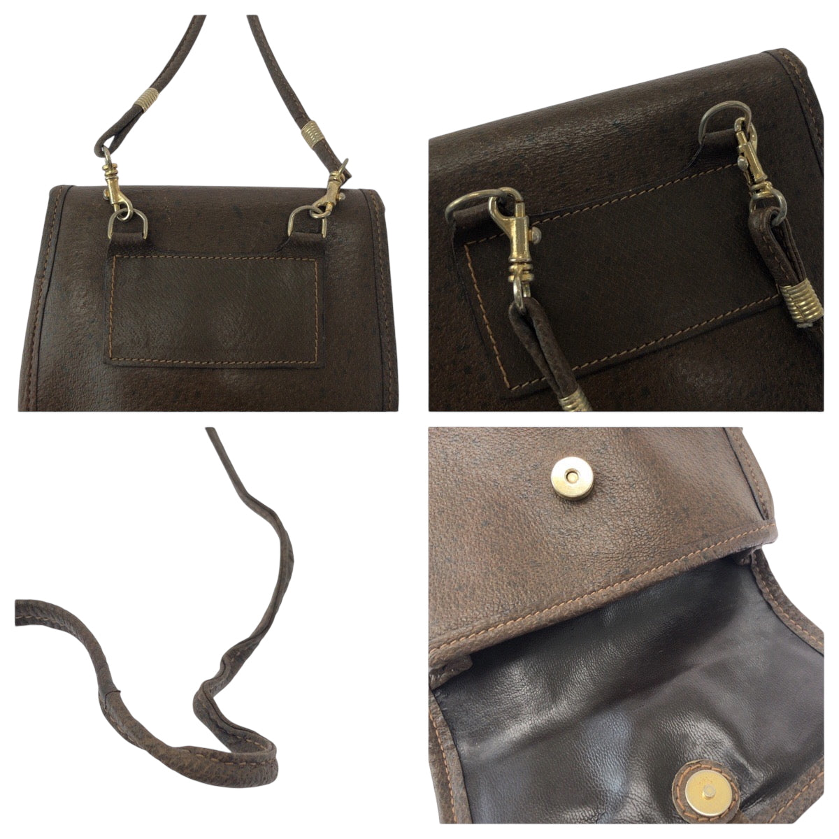 GUCCI Shoulder Bag leather Brown Gold Metal Shoulder Bag pochette Old Gucci Women Used Authentic