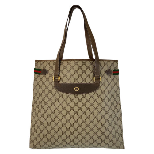 GUCCI Tote Bag 39 02 091 GG Supreme canvas, leather Beige Brown Gold Metal Tote Bag Shoulder Bag Sherry Line Old Gucci Women Used Authentic