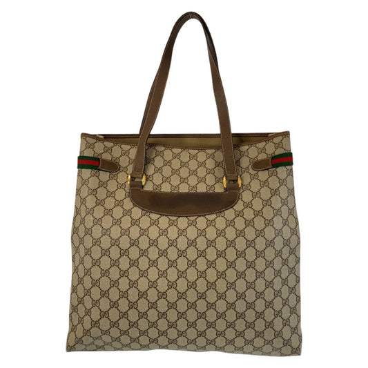 GUCCI Tote Bag 39 02 091 GG Supreme canvas, leather Beige Brown Gold Metal Tote Bag Shoulder Bag Sherry Line Old Gucci Women Used Authentic