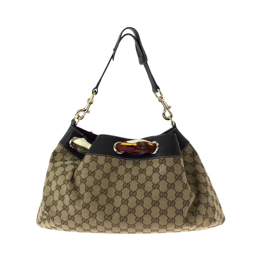 GUCCI Shoulder Bag 162788 GG canvas Beige Brown Gold Metal One Shoulder Bag Positano scarf Women Used Authentic